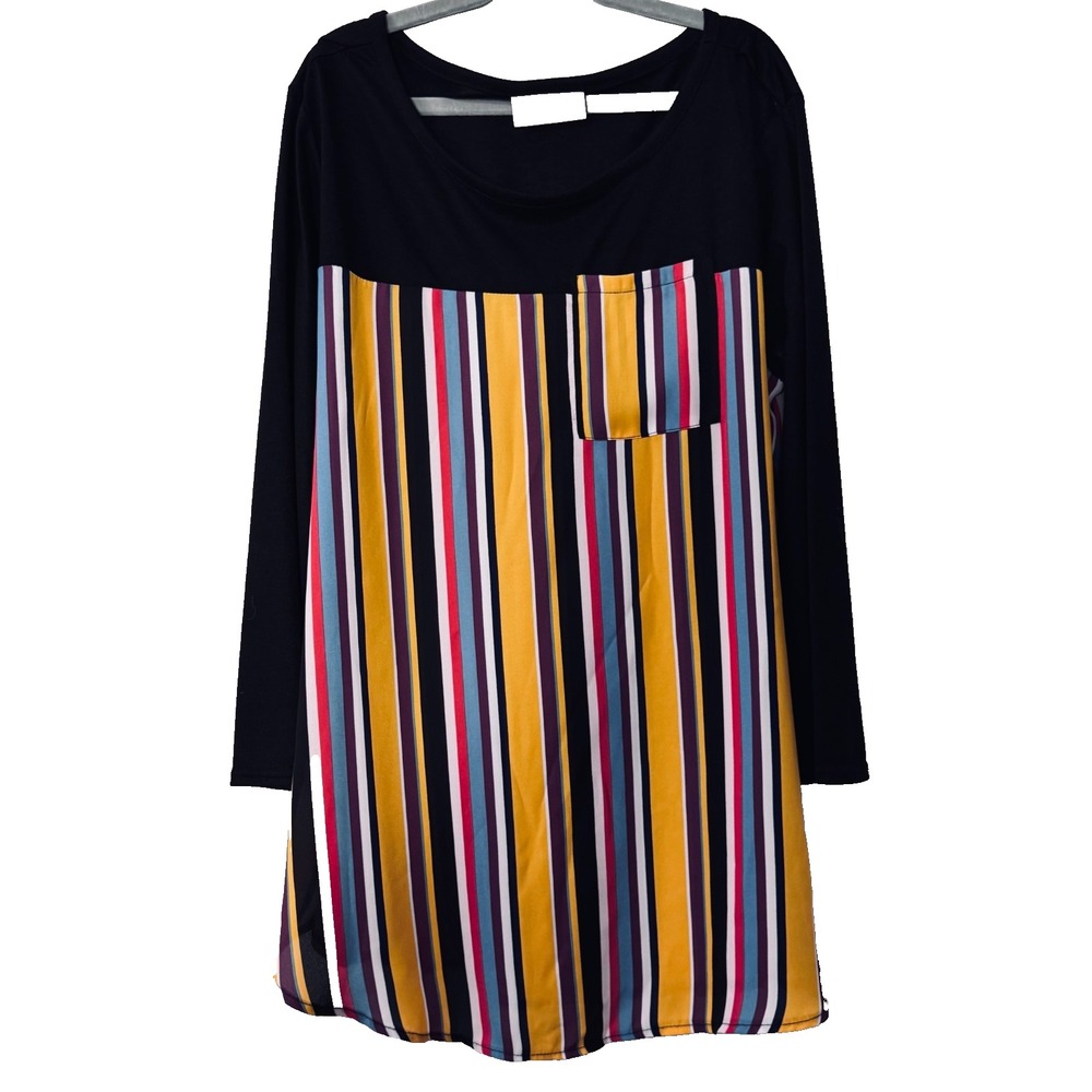 Bobbie Brooks Medium Mustard Striped Tunic Top Boho Fall Colorblock Pocket NWT